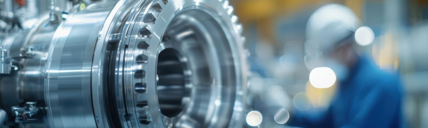 person at plant with stack and rotor doing manufacturing bonding